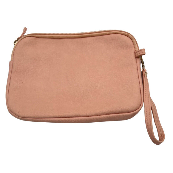 Handbag Crossbody Wristlet Wallet Makeup Bag Pink With Flowers Soft Vinyl - Picture 6 of 12